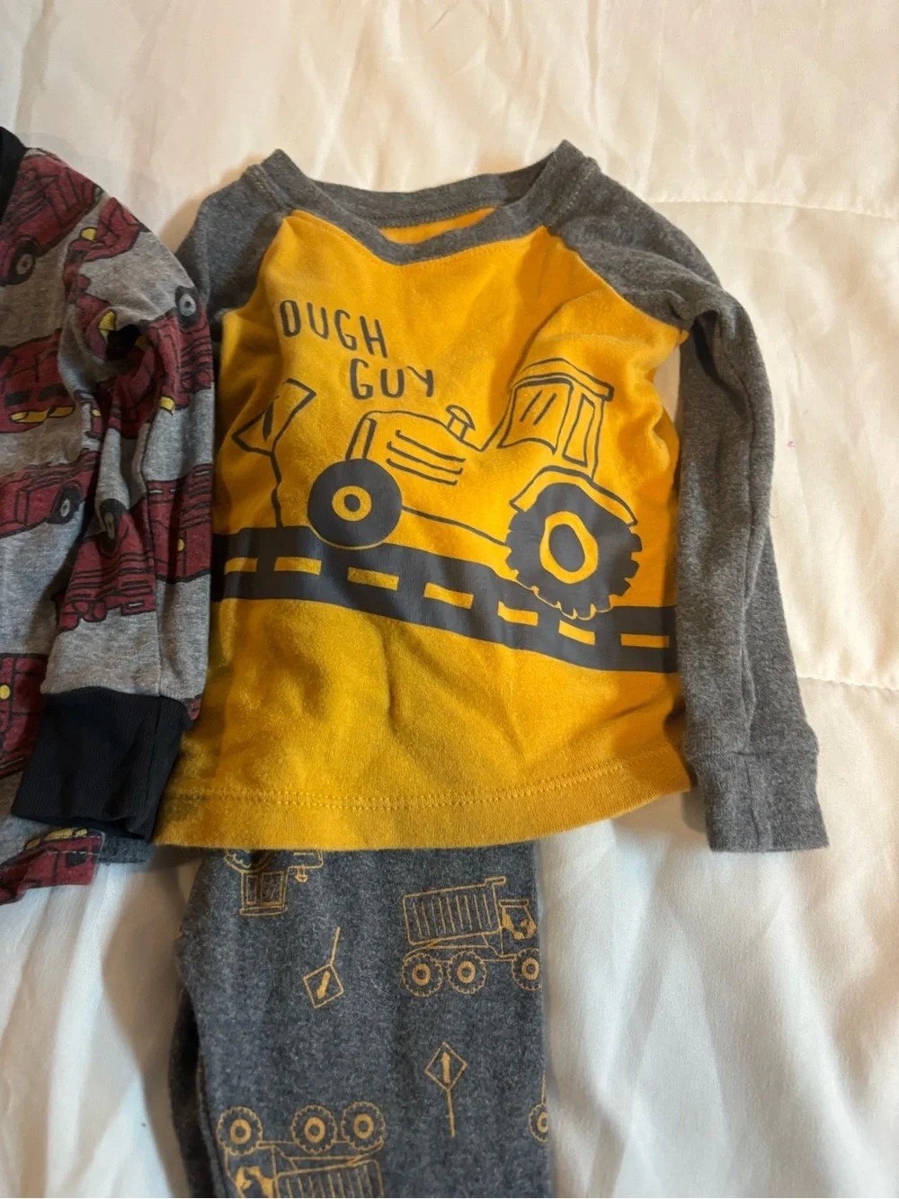 Set of 2 Boys Gray and Yellow Construction & Firetruck Pajama Sets size 18 month
